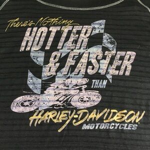 Embellished Semi Sheer Top Size XL Black on Black Stripes Harley Davidson